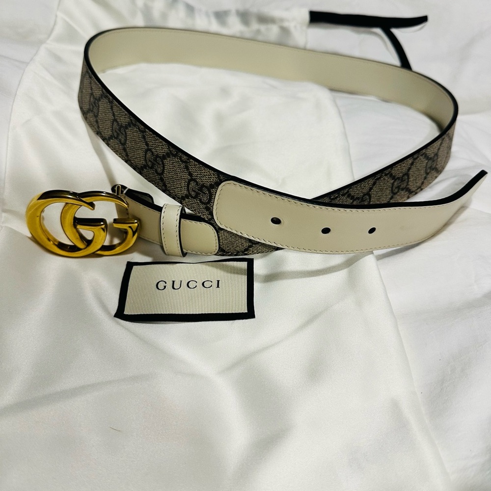 Gucci Tan and Gold Monogram Belt